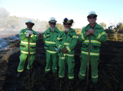 Group of four men gathered in a line, wearing FFMVic greens