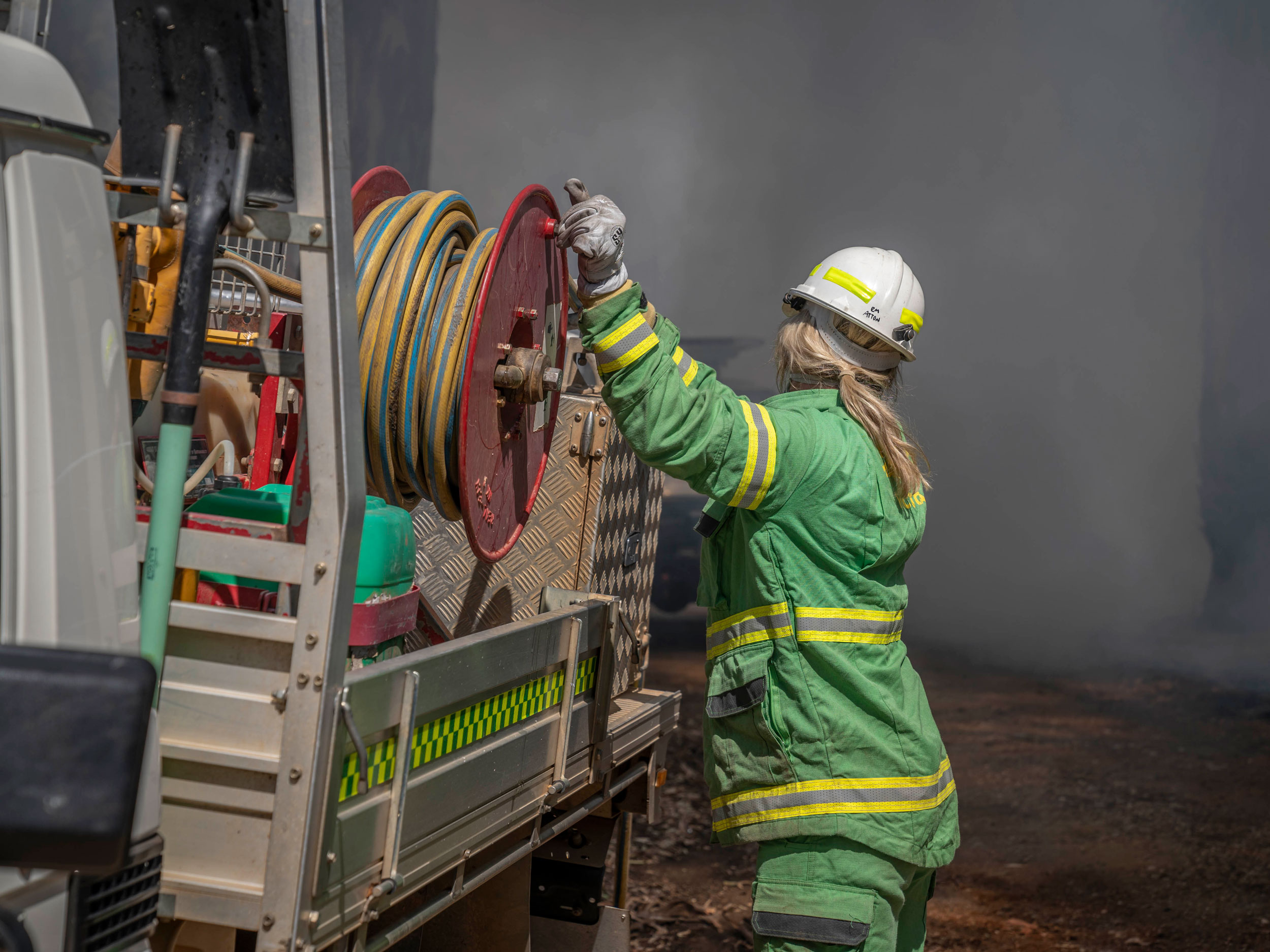 Firefighter working at Maryborough Brown St Burn March